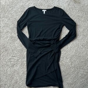 Leith Black Long Sleeve Faux Wrap Dress